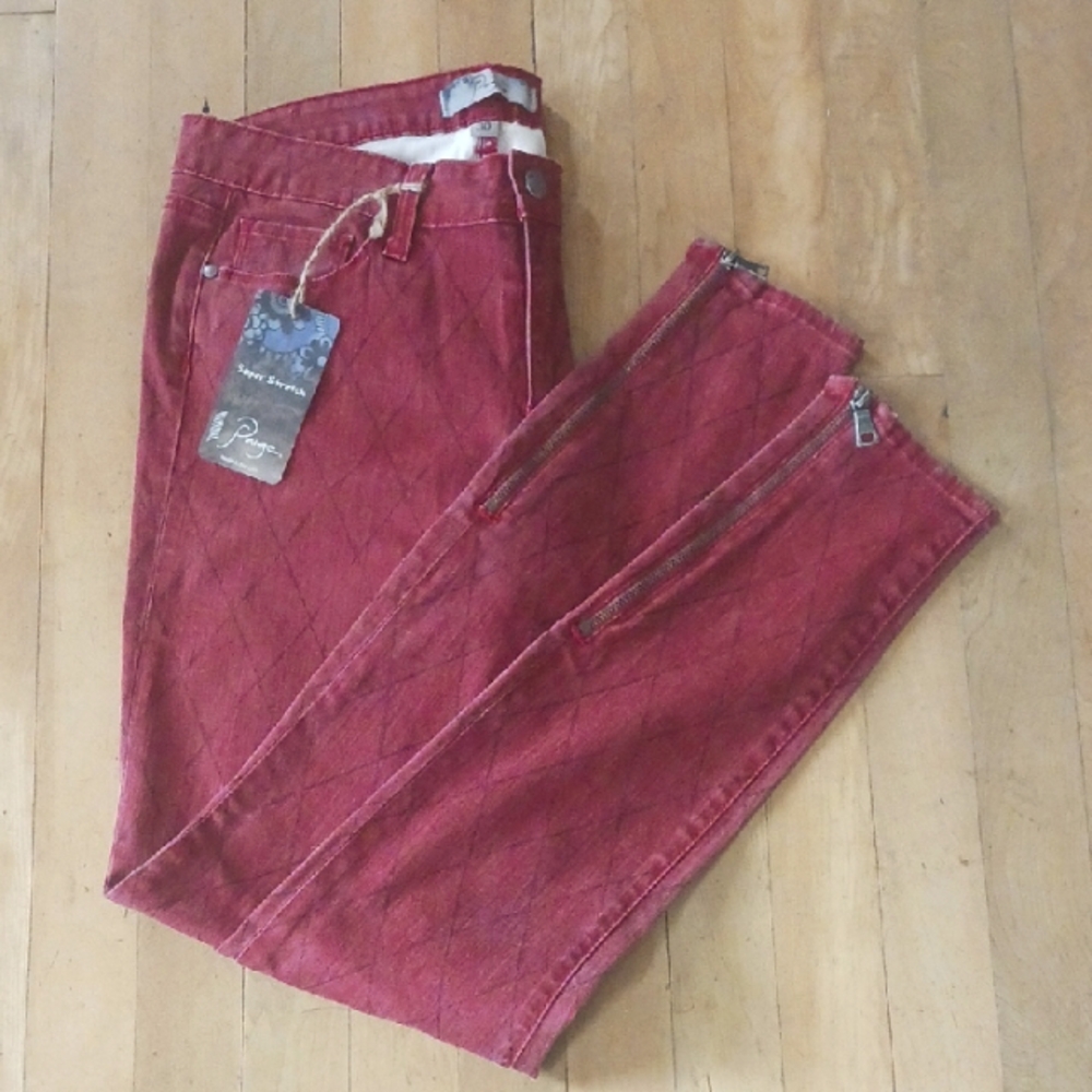 PAIGE Red Diamond-Patterned Pants